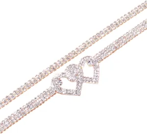 tenghong2021 Heart Rhinestone Ankle Bracelets for Women Shiny Handmade Adjustable Beaded Crystal Tennis Chain Bracelets Anklets for Women Jewelry