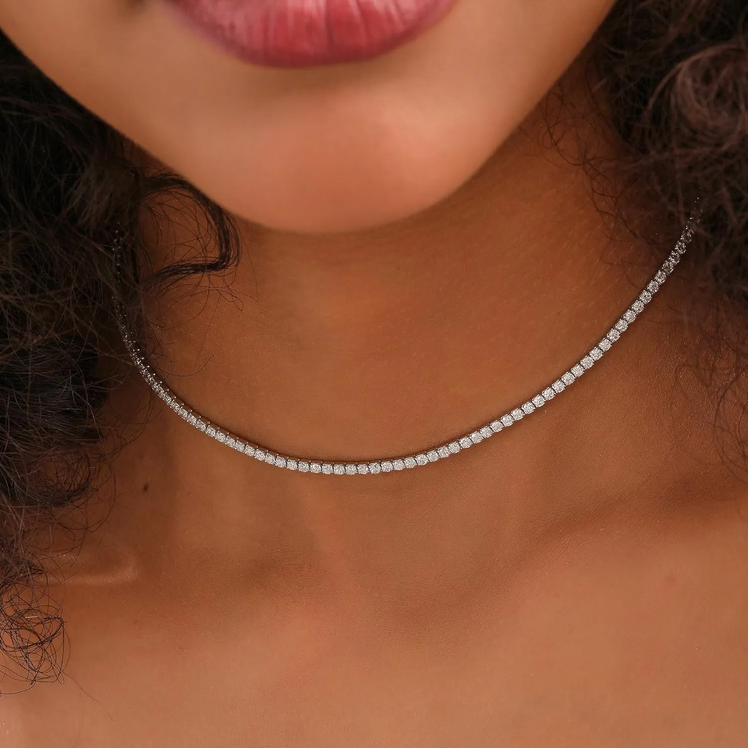 Tennis Necklace for Women 14K Gold/Silver Plated Rhinestone Choker Necklaces Dainty Cubic Zirconia Tennis Necklace Diamond chain Wedding Jewelry for Women