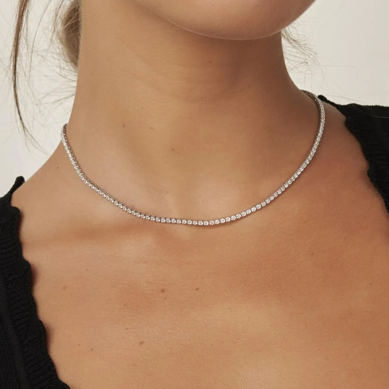 Tennis Necklace for Women 14K Gold/Silver Plated Rhinestone Choker Necklaces Dainty Cubic Zirconia Tennis Necklace Diamond chain Wedding Jewelry for Women