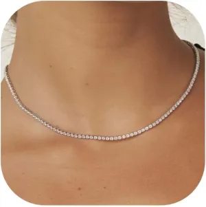 Tennis Necklace for Women 14K Gold/Silver Plated Rhinestone Choker Necklaces Dainty Cubic Zirconia Tennis Necklace Diamond chain Wedding Jewelry for Women