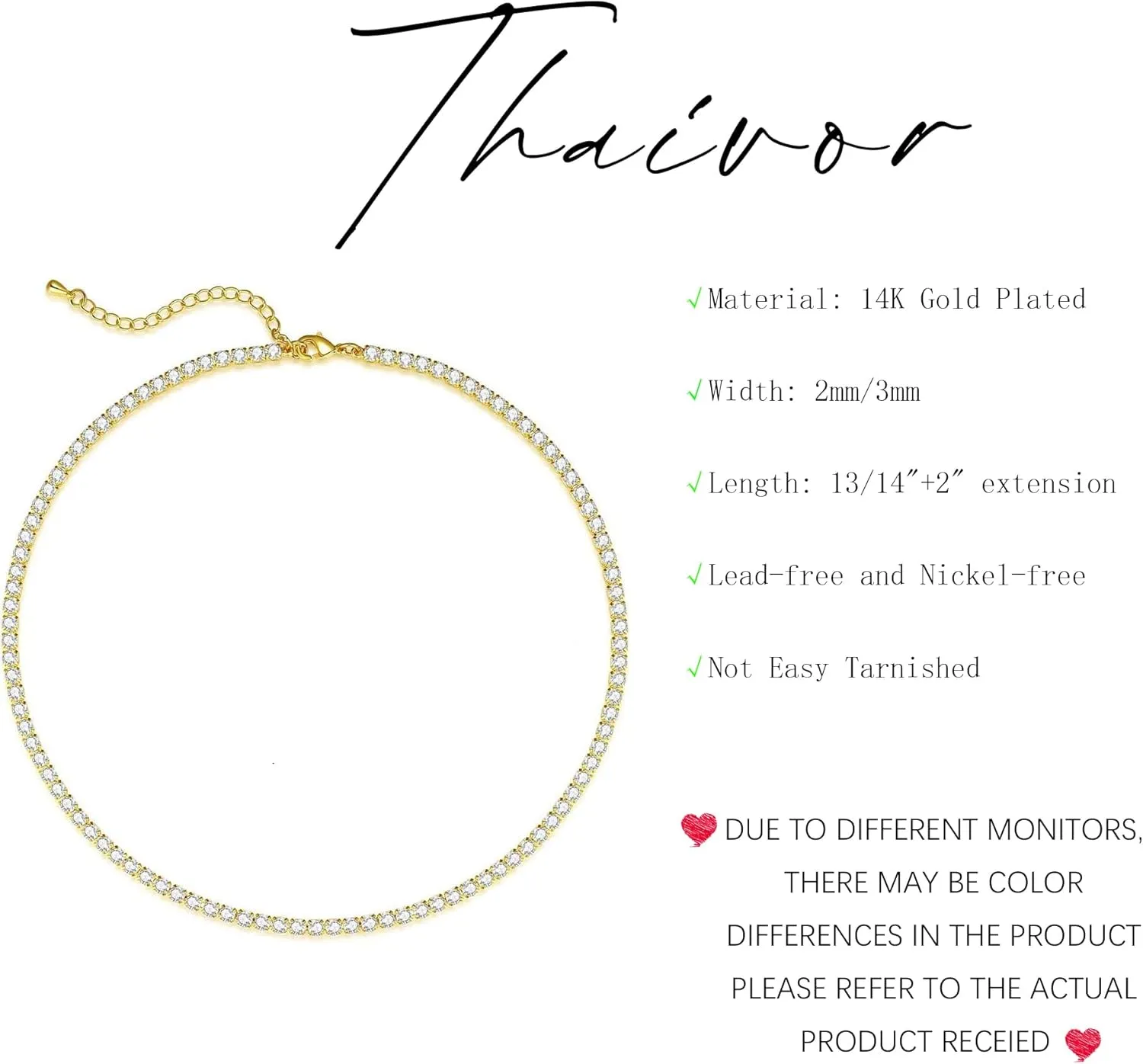 Tennis Necklace for Women 14K Gold/Silver Plated Rhinestone Choker Necklaces Dainty Cubic Zirconia Tennis Necklace Diamond chain Wedding Jewelry for Women