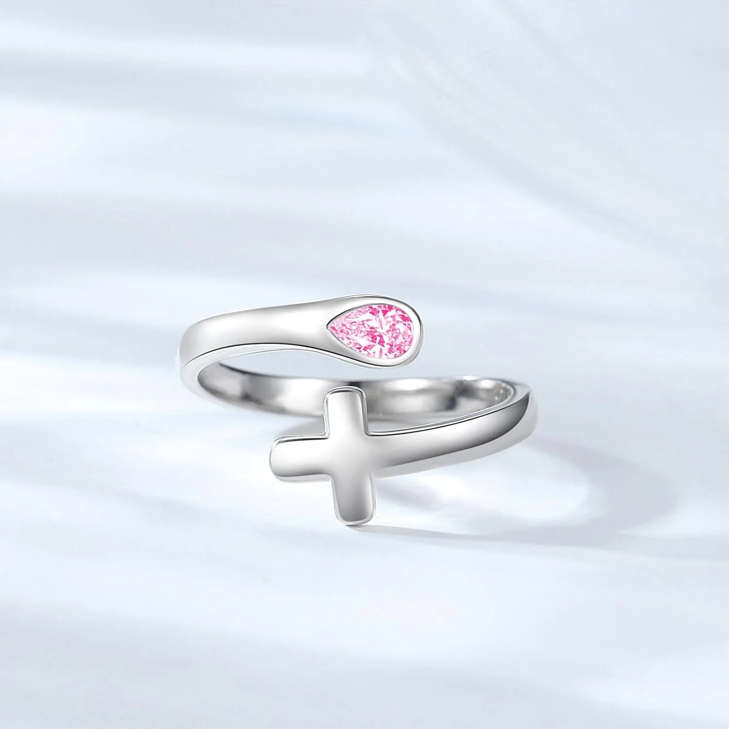 Thumb Rings for Women - 925 Sterling Silver Birthstone Open Teardrop Encouragement Adjustable Ring Women Gifts for Teens Mom Birthday Mother's Day St Patricks Day