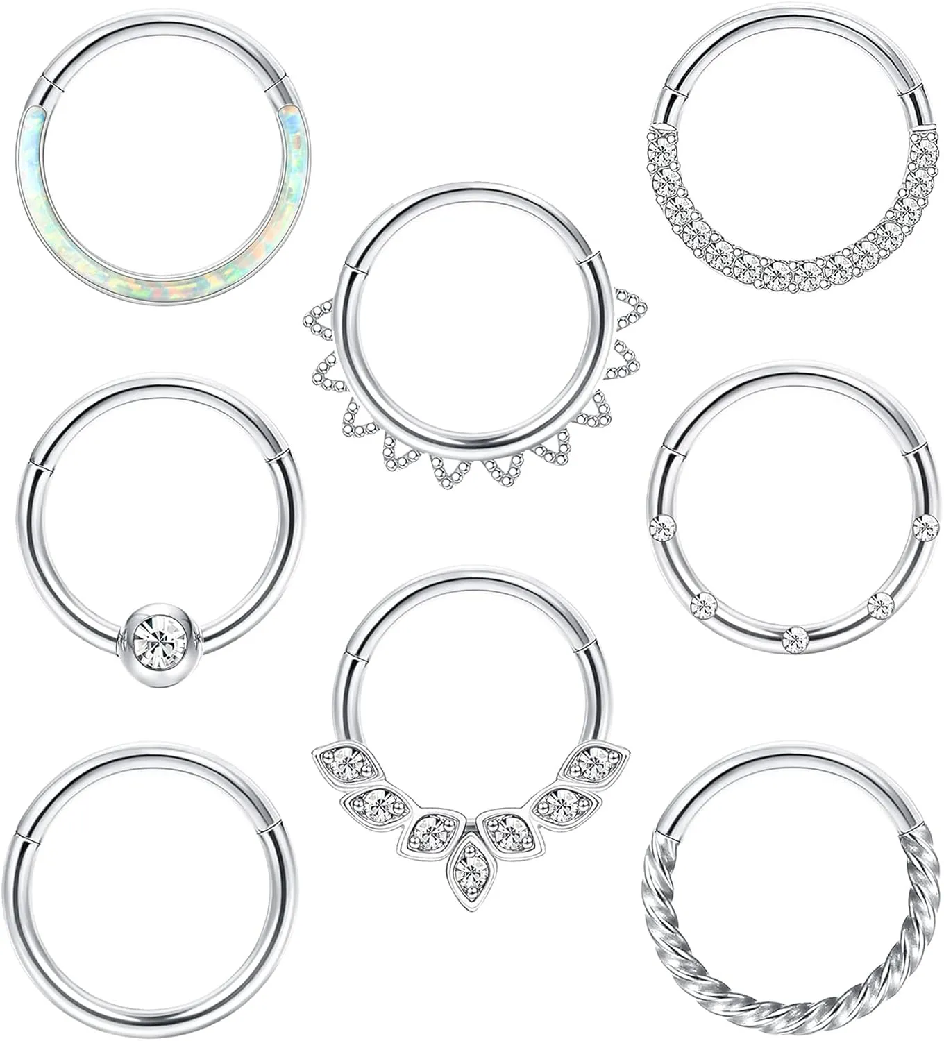 THUNARAZ 18G 16G Nose Rings Hoop Surgical Steel Septum Rings for Women Men Clicker Hinged Septum Cartilage Helix Conch Hoop Daith Piercing Jewelry 8mm 10mm