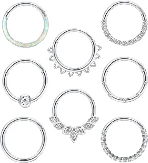THUNARAZ 18G 16G Nose Rings Hoop Surgical Steel Septum Rings for Women Men Clicker Hinged Septum Cartilage Helix Conch Hoop Daith Piercing Jewelry 8mm 10mm