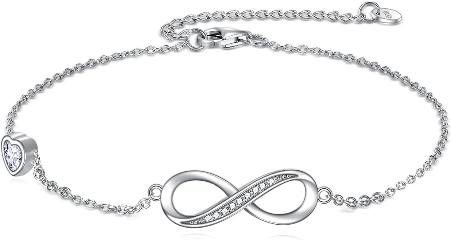 TIGER RIDER 925 Sterling Silver Infinity Bracelets for Women Heart Bracelets Friendship Adjustable Jewelry Birthday Gifts for Women