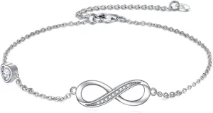 TIGER RIDER 925 Sterling Silver Infinity Bracelets for Women Heart Bracelets Friendship Adjustable Jewelry Birthday Gifts for Women