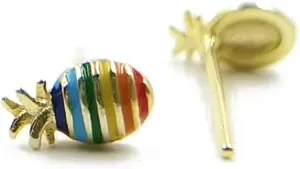 Tiny Pineapple Stud Earrings for Women Teen Girls 925 Sterling Silver Hypoallergenic Cute Statement Little Small Cartilage Post Tragus Fashion Rainbow Fruits Birthday Christmas Gifts for Daughter Summer Sandy Beach Holidays Jewelry