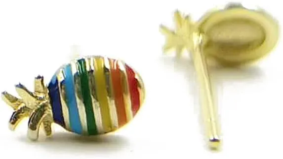 Tiny Pineapple Stud Earrings for Women Teen Girls 925 Sterling Silver Hypoallergenic Cute Statement Little Small Cartilage Post Tragus Fashion Rainbow Fruits Birthday Christmas Gifts for Daughter Summer Sandy Beach Holidays Jewelry