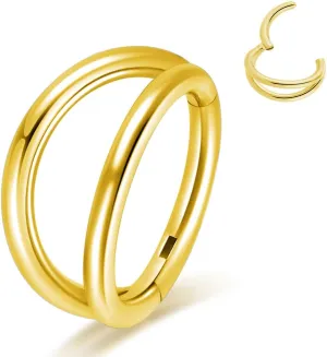 Titanium Double Hoop Hinged Piercing Nose Rings 18G 16G 6mm 8mm 10mm for Nostril Septum Cartilage Helix Daith Tragus Rook Conch Lip Ear Lobe Piercings Silver-Gold-Black-Rose Gold
