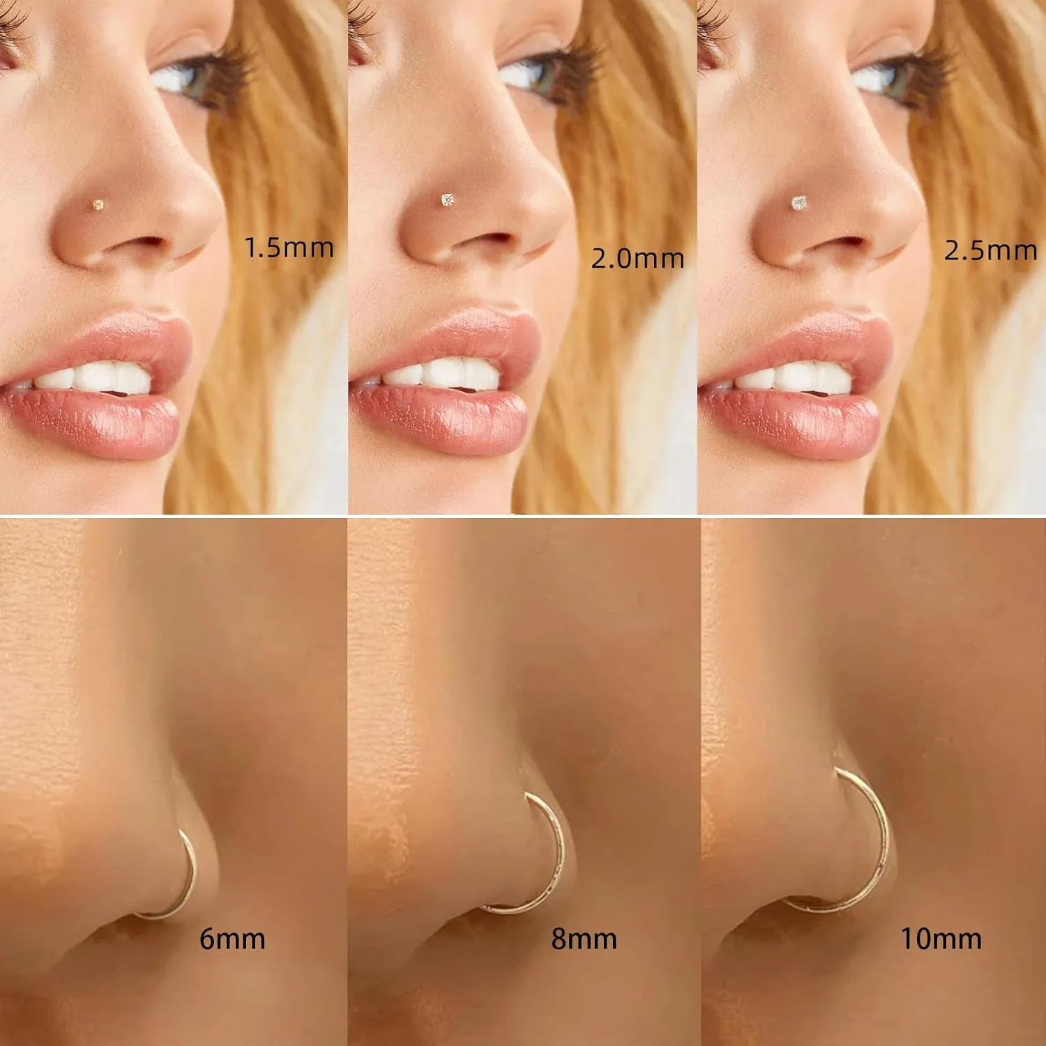 Titanium Nose Rings Hoops Studs 20G 15PCS L Shaped Screw Bone 1.5mm 2mm 2.5mm Cubic Zirconia Small Silver Black Gold Hypoallergenic Piercing Jewelry for Women Men