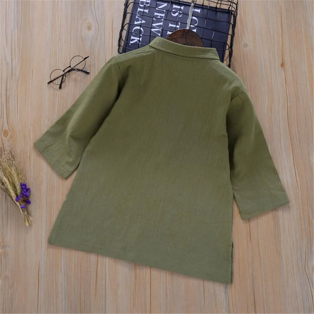 Toddler Boys Solid Long Sleeve Button Lapel Shirts Wholesale Boys Clothes