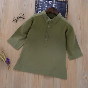 Toddler Boys Solid Long Sleeve Button Lapel Shirts Wholesale Boys Clothes