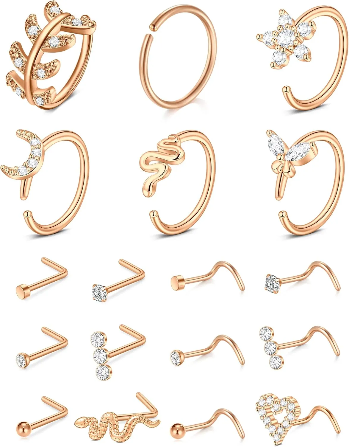 TOKRING 20G Nose Rings Hoops Nose Rings Studs for Nose Piercings Surgical Steel Nose Piercing jewelry for Women Men