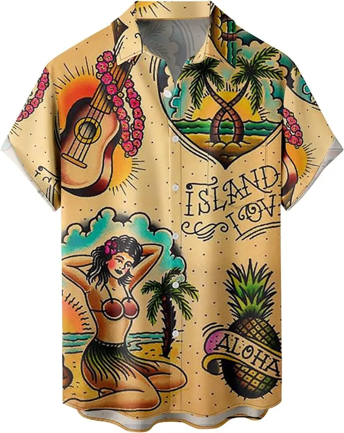 Tropical Shirts Button Down Holiday Casual Hawaiian Short Sleeve Men Loose Beach Shirts