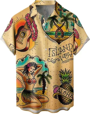 Tropical Shirts Button Down Holiday Casual Hawaiian Short Sleeve Men Loose Beach Shirts