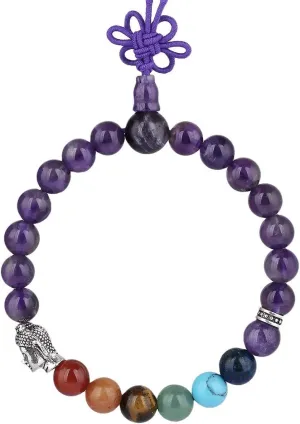 TUMBEELLUWA 8mm Stone Beads Bracelets Prayer Bead Elastic Tibetan Bracelets Bangle Handmade Jewelry for Women Men