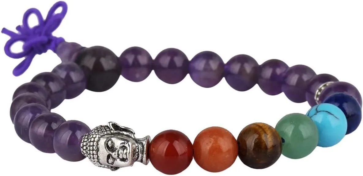 TUMBEELLUWA 8mm Stone Beads Bracelets Prayer Bead Elastic Tibetan Bracelets Bangle Handmade Jewelry for Women Men