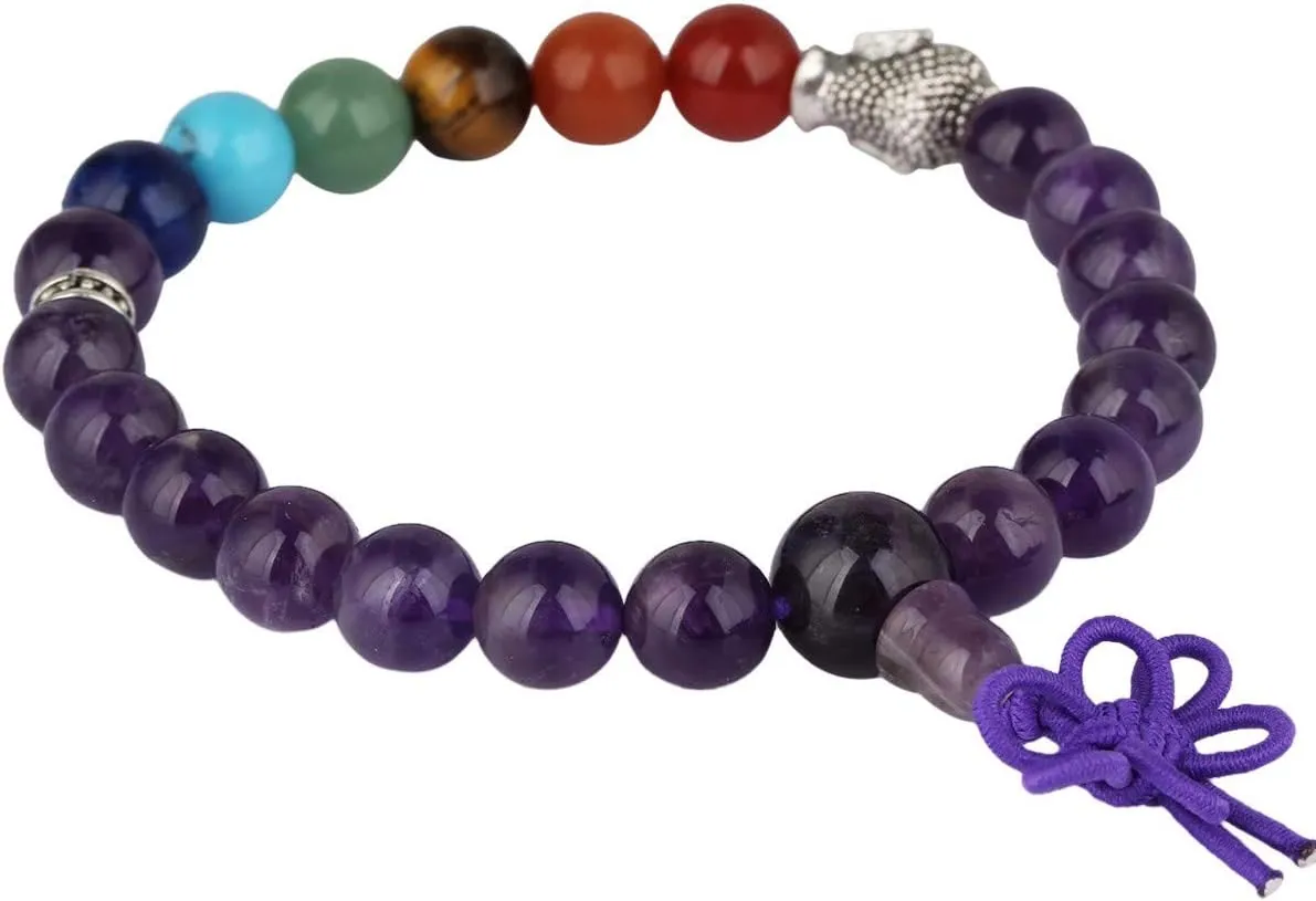 TUMBEELLUWA 8mm Stone Beads Bracelets Prayer Bead Elastic Tibetan Bracelets Bangle Handmade Jewelry for Women Men