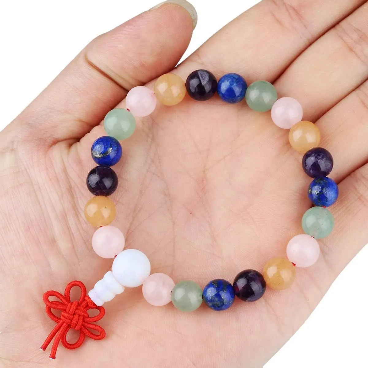 TUMBEELLUWA 8mm Stone Beads Bracelets Prayer Bead Elastic Tibetan Bracelets Bangle Handmade Jewelry for Women Men