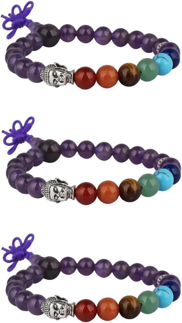 TUMBEELLUWA 8mm Stone Beads Bracelets Prayer Bead Elastic Tibetan Bracelets Bangle Handmade Jewelry for Women Men