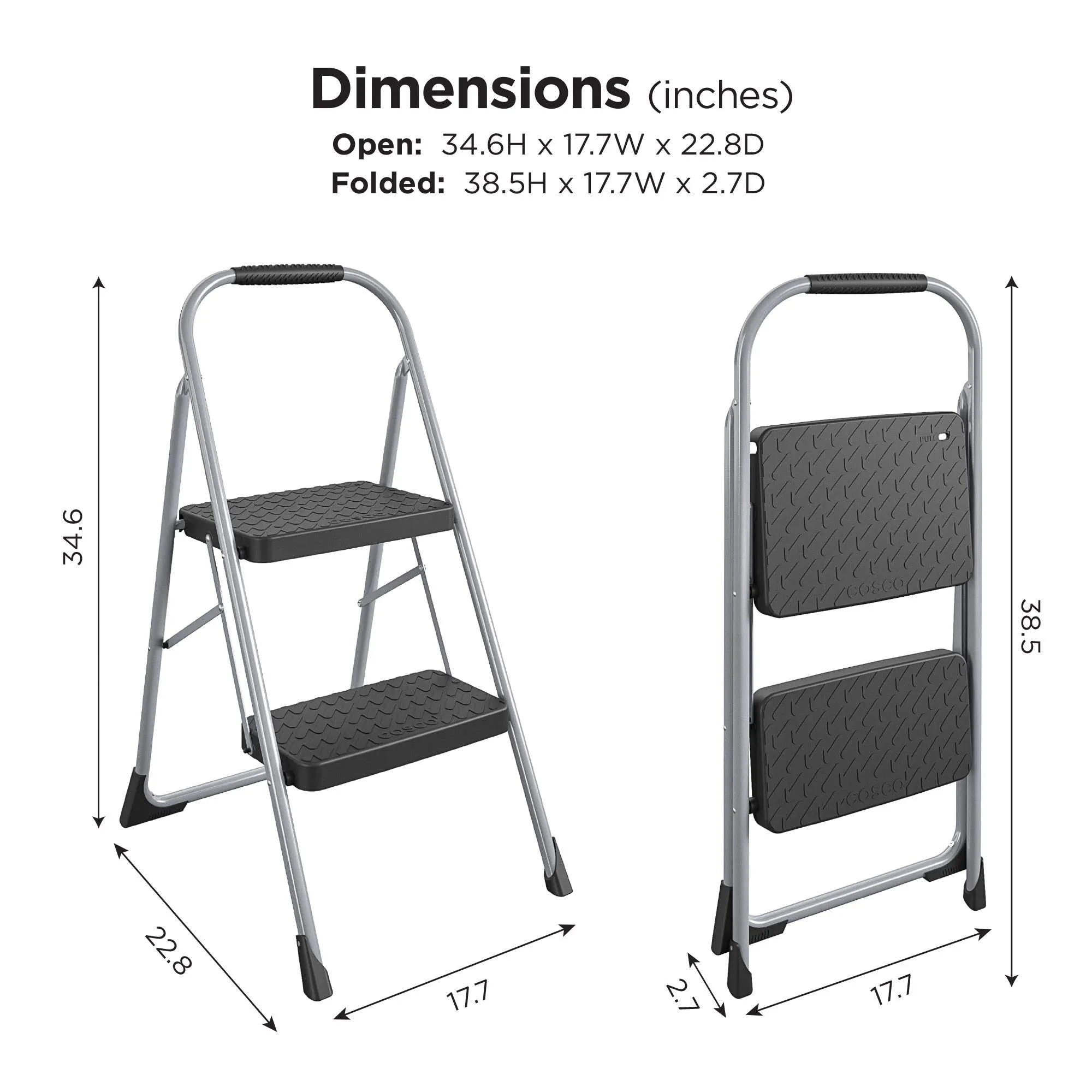 Two-Step Big Step Folding Step Stool with Rubber Hand Grip