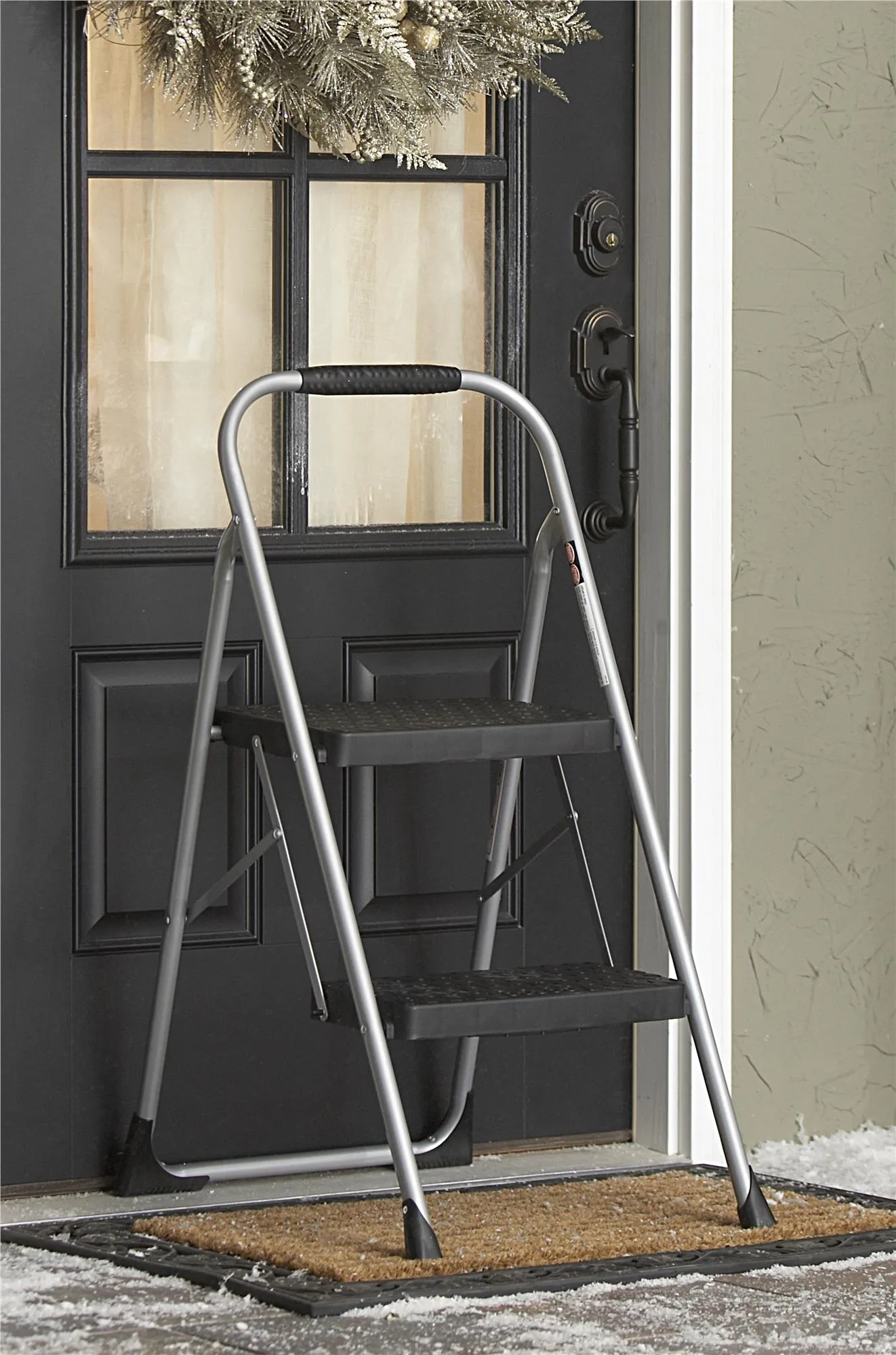 Two-Step Big Step Folding Step Stool with Rubber Hand Grip