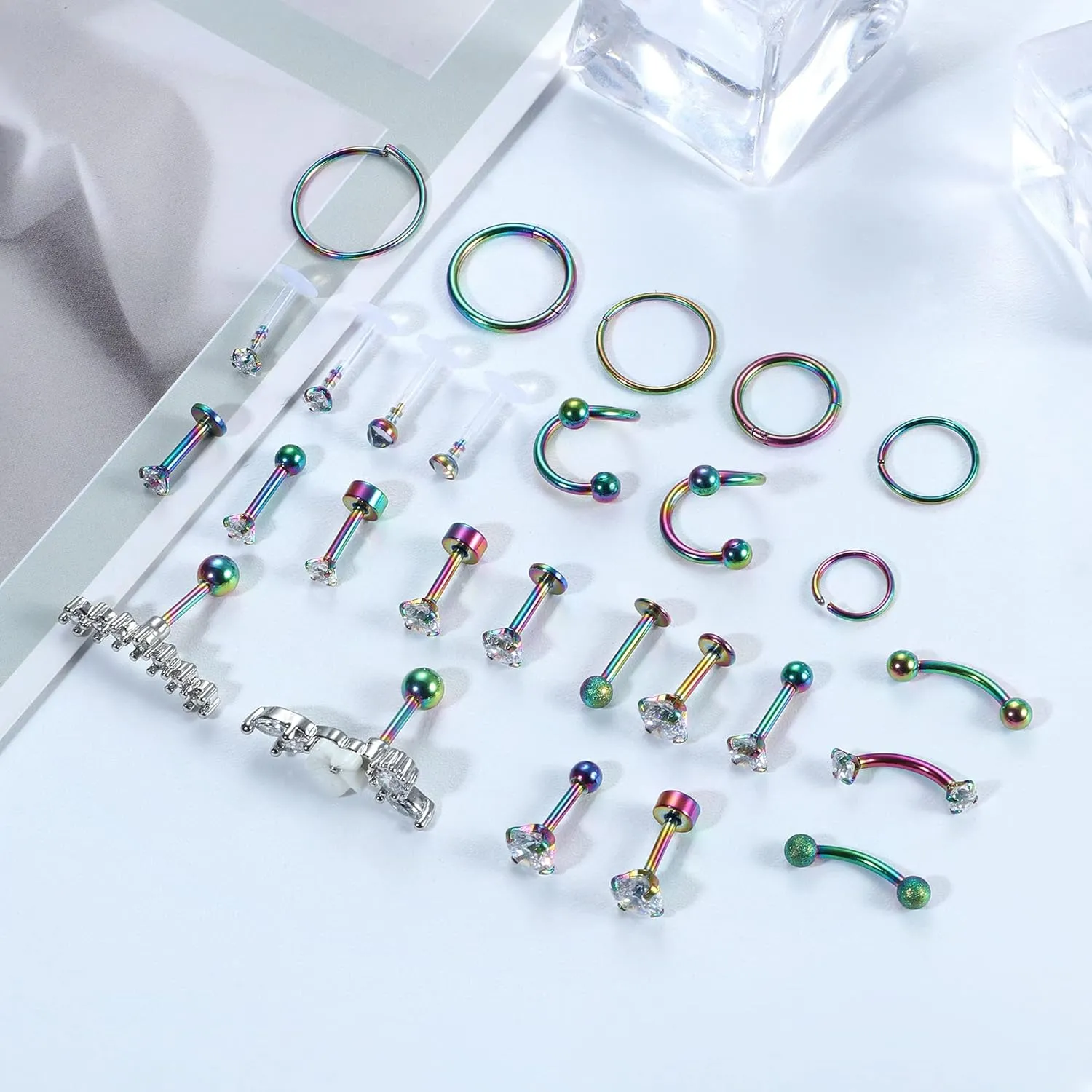 Ubjuliwa 27Pcs 16G Cartilage Earrings Stud Hoop for Women Stainless Steel Forward Helix Piercing Tragus Earrings Conch Piercing Jewelry