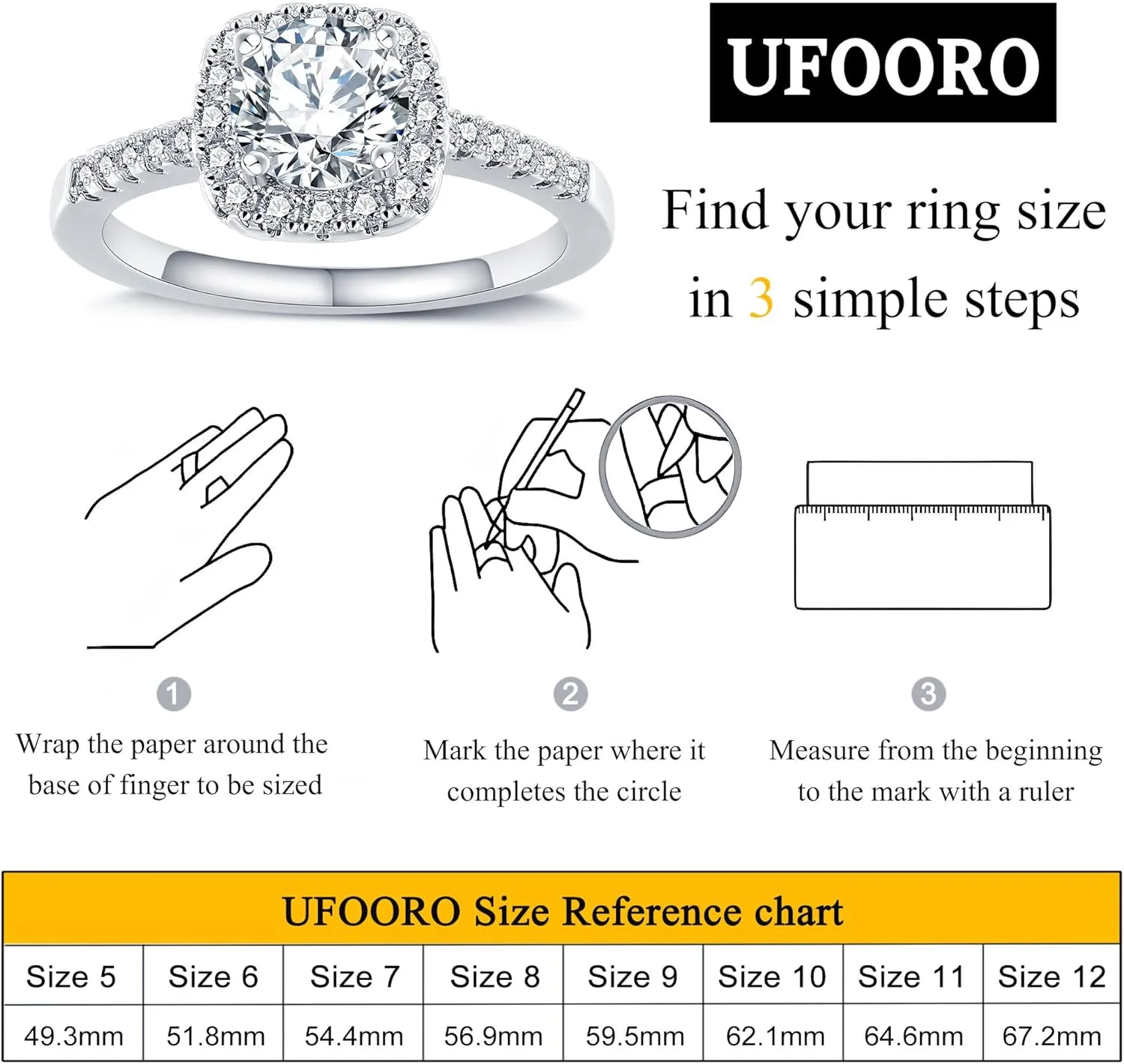 UFOORO Rings for Women, Promise Rings for Her, Christmas Gifts, Engagement Rings for Women Solitaire Crystal Wedding Rings for Her Fake Diamond Ring Christmas Gifts for Her