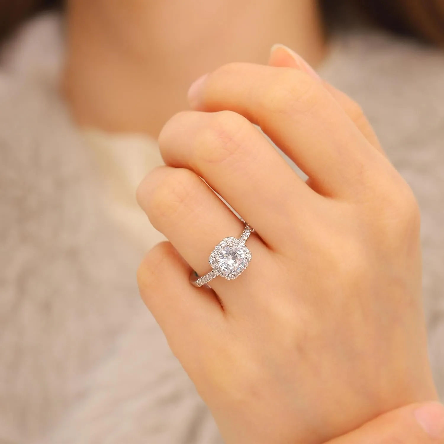 UFOORO Rings for Women, Promise Rings for Her, Christmas Gifts, Engagement Rings for Women Solitaire Crystal Wedding Rings for Her Fake Diamond Ring Christmas Gifts for Her