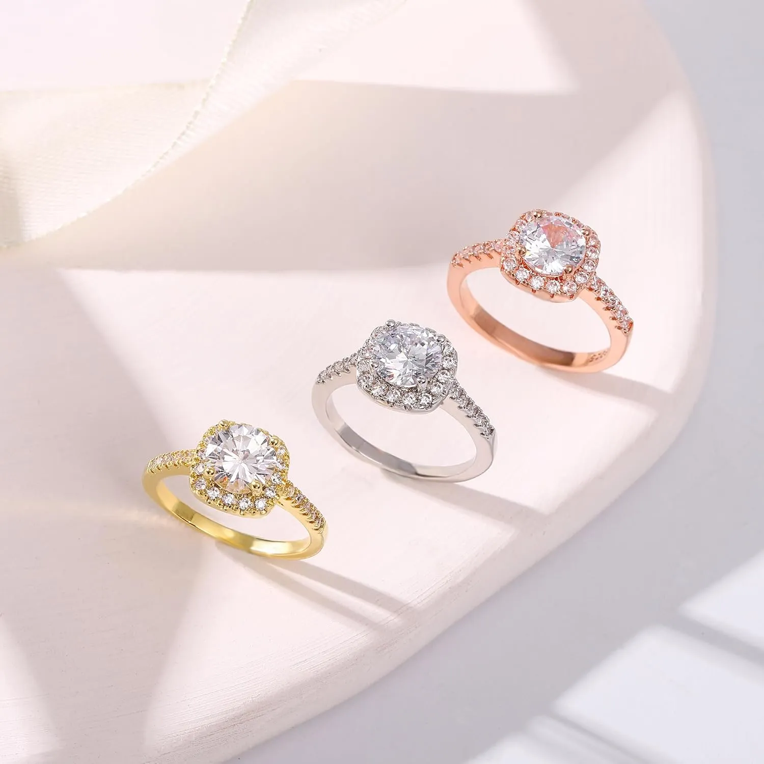 UFOORO Rings for Women, Promise Rings for Her, Christmas Gifts, Engagement Rings for Women Solitaire Crystal Wedding Rings for Her Fake Diamond Ring Christmas Gifts for Her
