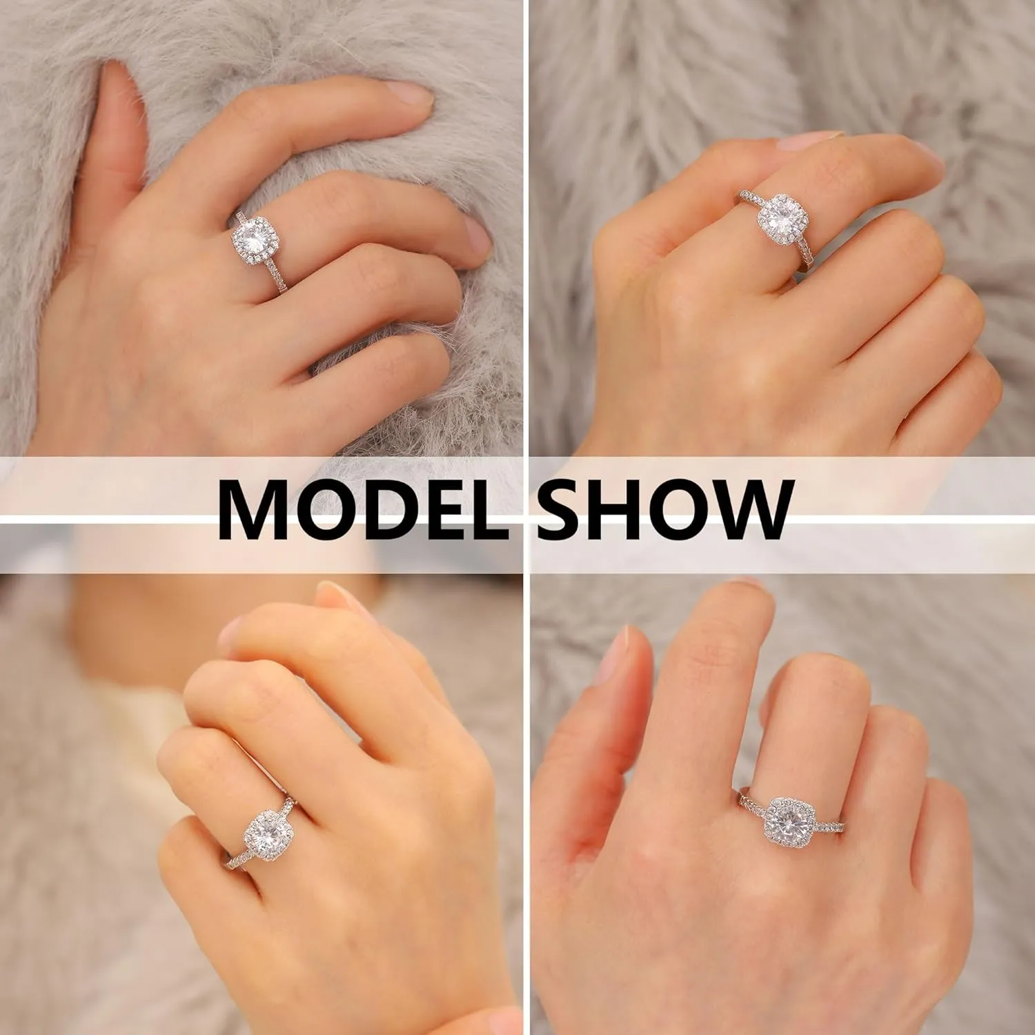 UFOORO Rings for Women, Promise Rings for Her, Christmas Gifts, Engagement Rings for Women Solitaire Crystal Wedding Rings for Her Fake Diamond Ring Christmas Gifts for Her