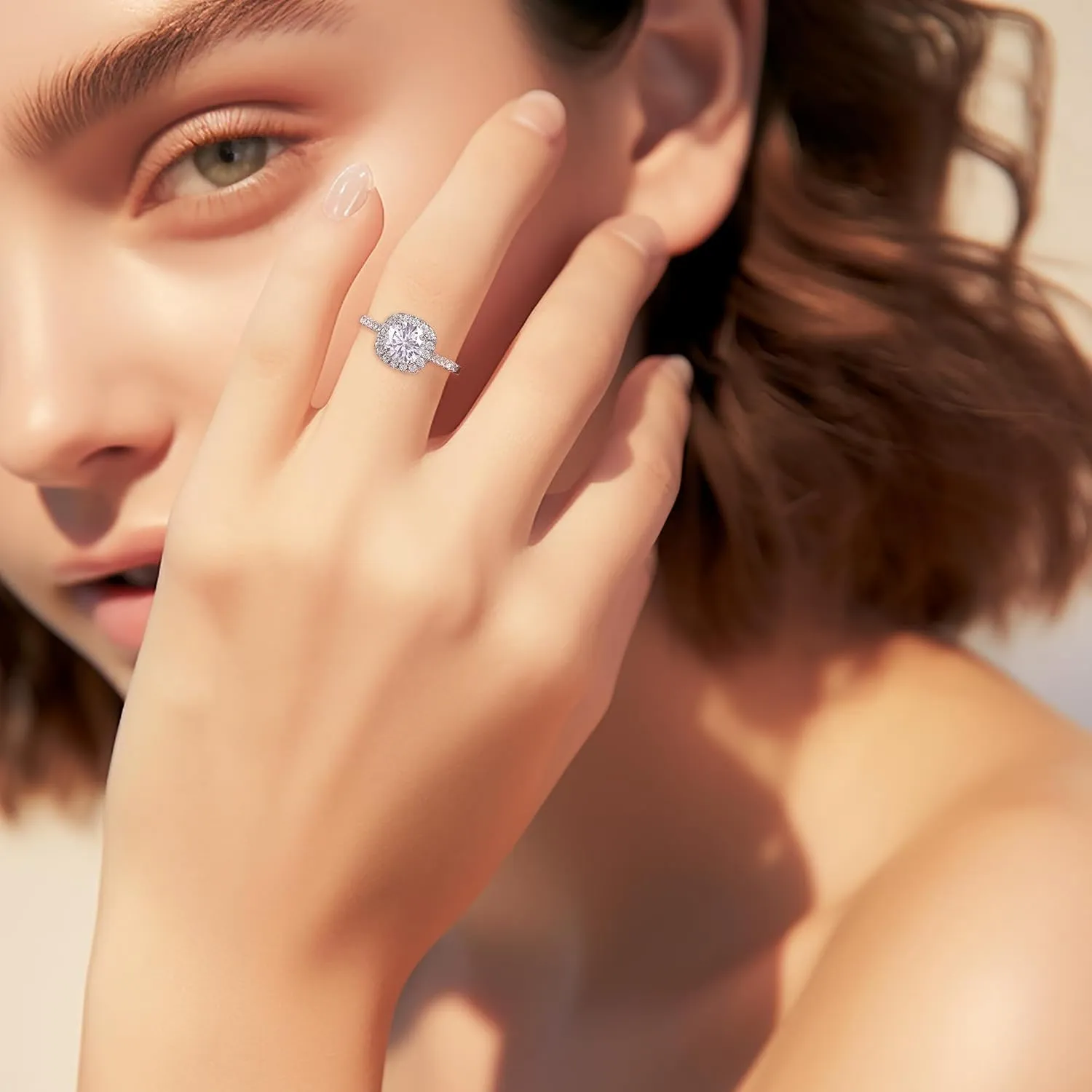 UFOORO Rings for Women, Promise Rings for Her, Christmas Gifts, Engagement Rings for Women Solitaire Crystal Wedding Rings for Her Fake Diamond Ring Christmas Gifts for Her