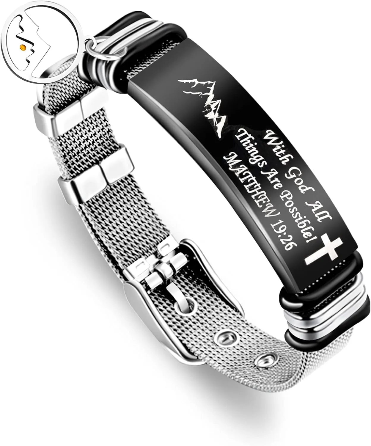 Uloveido Inspirational Bible Verse Bracelets - Stainless Steel Adjustable Belt Buckle Mesh Bangle Faith Mustard Seed Bracelets