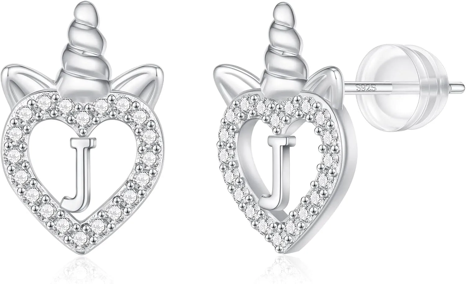 Unicorns Gifts for Girls Earrings, S925 Sterling Silver Post CZ Unicorn Stud Earrings White Gold/Rose Gold Plated Hypoallergenic Initial Earrings Unicorn Earrings for Kids Teen Girls