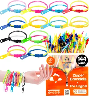 UpBrands 144 Fidget Toys Party Favors for Kids, Friendship Zipper Bracelets 7   Sensory Bulk Set Neon Colors, Kit for Valentines, Birthday, Goodie Bags, Easter Egg Basket Stuffers, Pinata Filler
