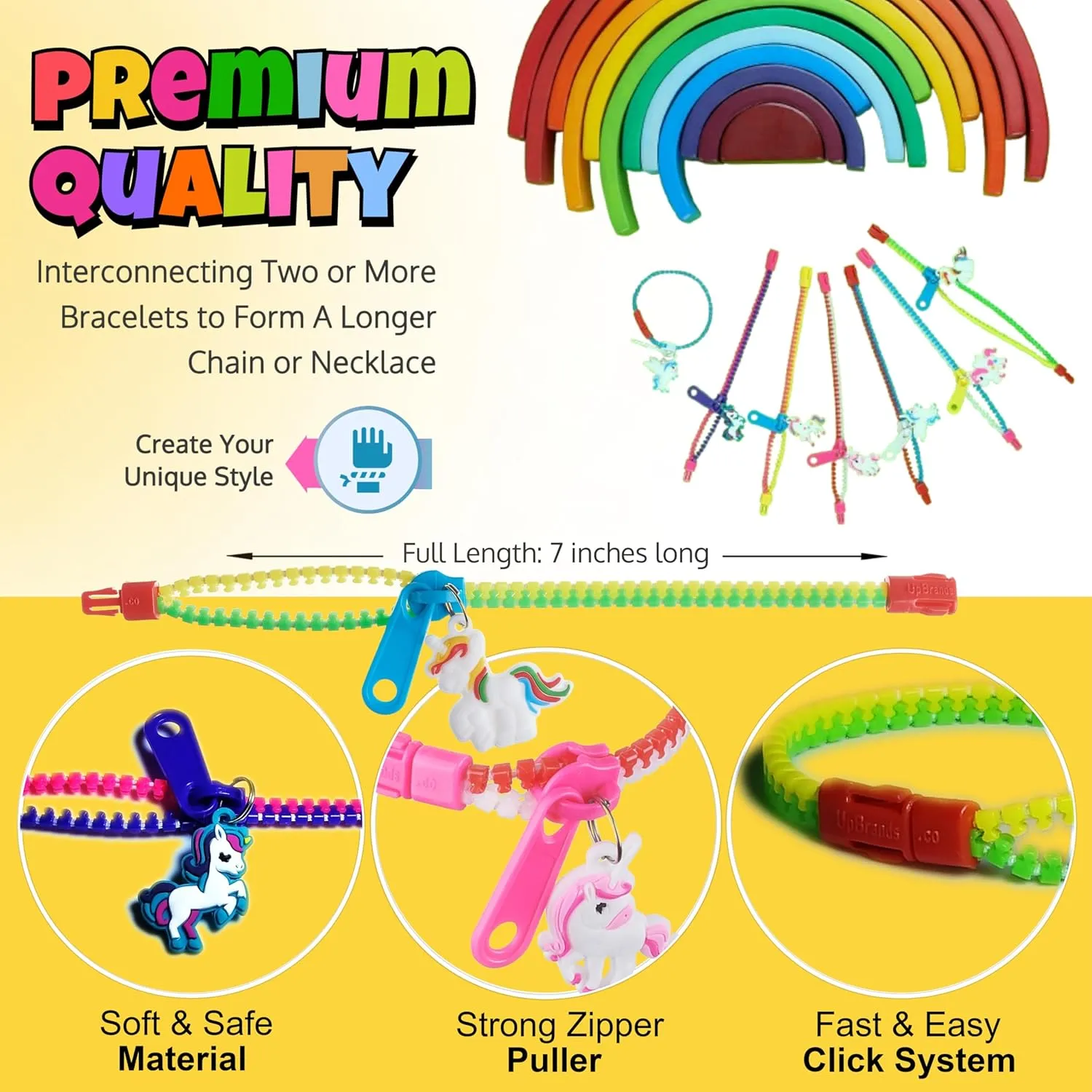 UpBrands 36 Unicorn Zipper Bracelets with 36 Valentine's Day Cards - Sensory Fidget Valentine's Favors and Gifts for Kids Classroom Exchanges