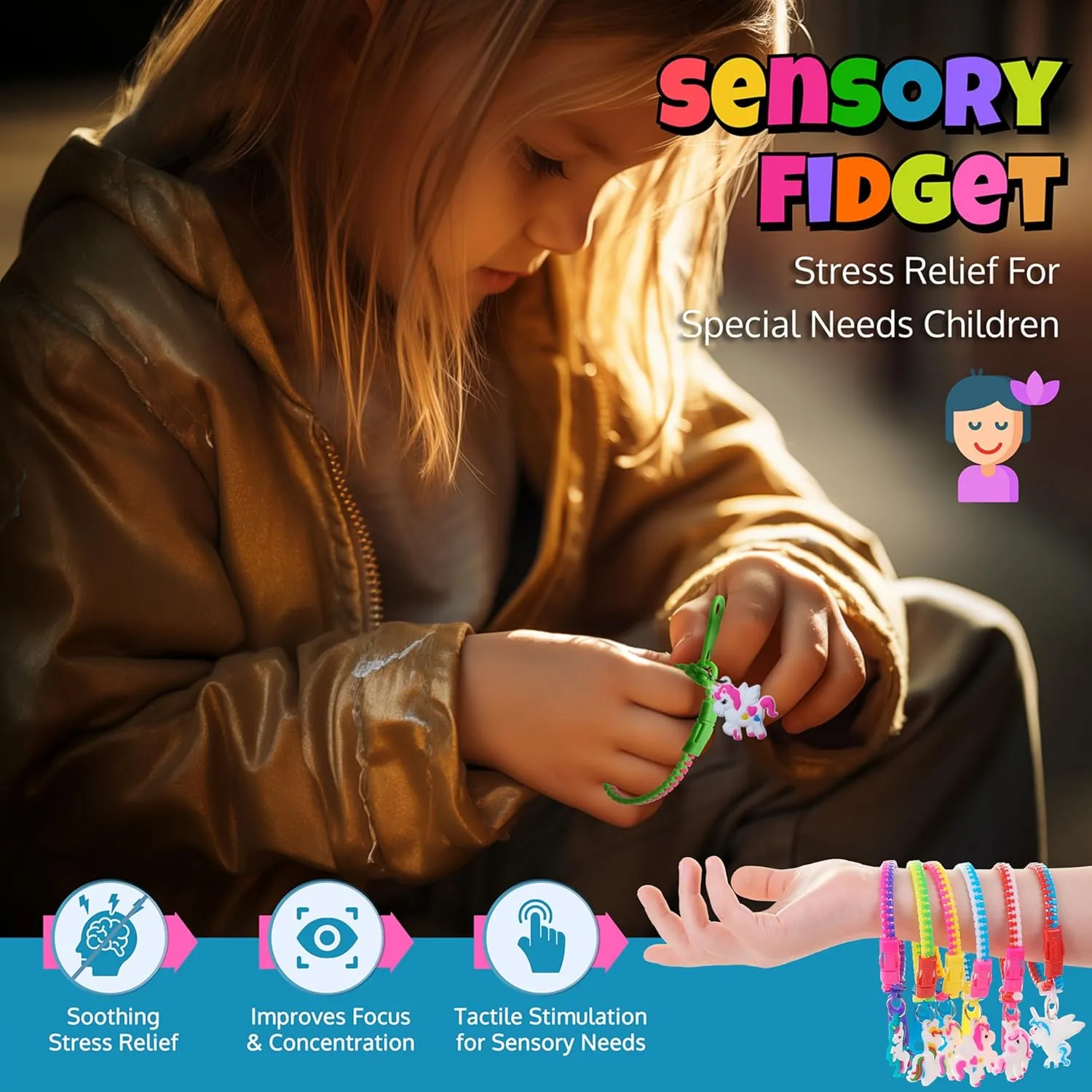 UpBrands 36 Unicorn Zipper Bracelets with 36 Valentine's Day Cards - Sensory Fidget Valentine's Favors and Gifts for Kids Classroom Exchanges