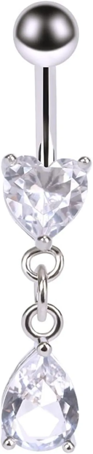 Valentines Day Gifts for Women, Belly Button Ring Surgical Steel Goth Cubic Zirconia Silver Star Heart Drop for Women Girls Body Piercing Jewelry