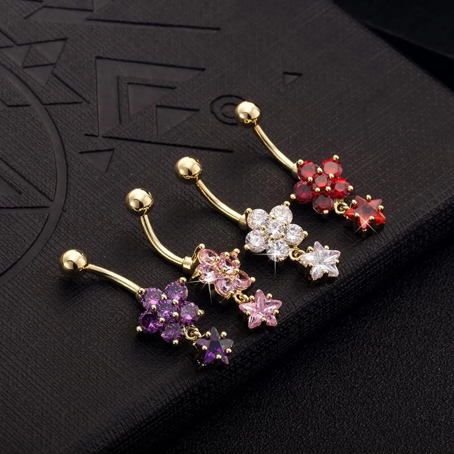 Valentines Gifts for Women, Piercing Jewelry Surgical Steel Cubic Zirconia Gold Flower Star 3.45G for Women Girls Body Piercing Jewelry