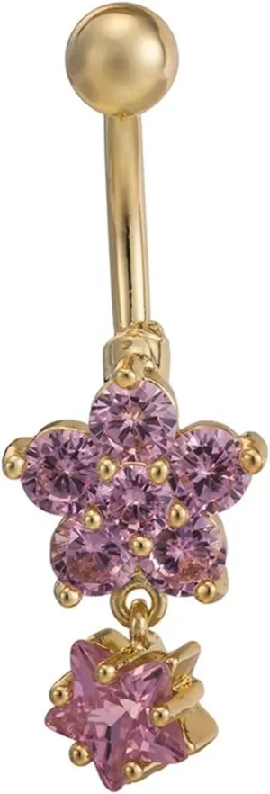 Valentines Gifts for Women, Piercing Jewelry Surgical Steel Cubic Zirconia Gold Flower Star 3.45G for Women Girls Body Piercing Jewelry