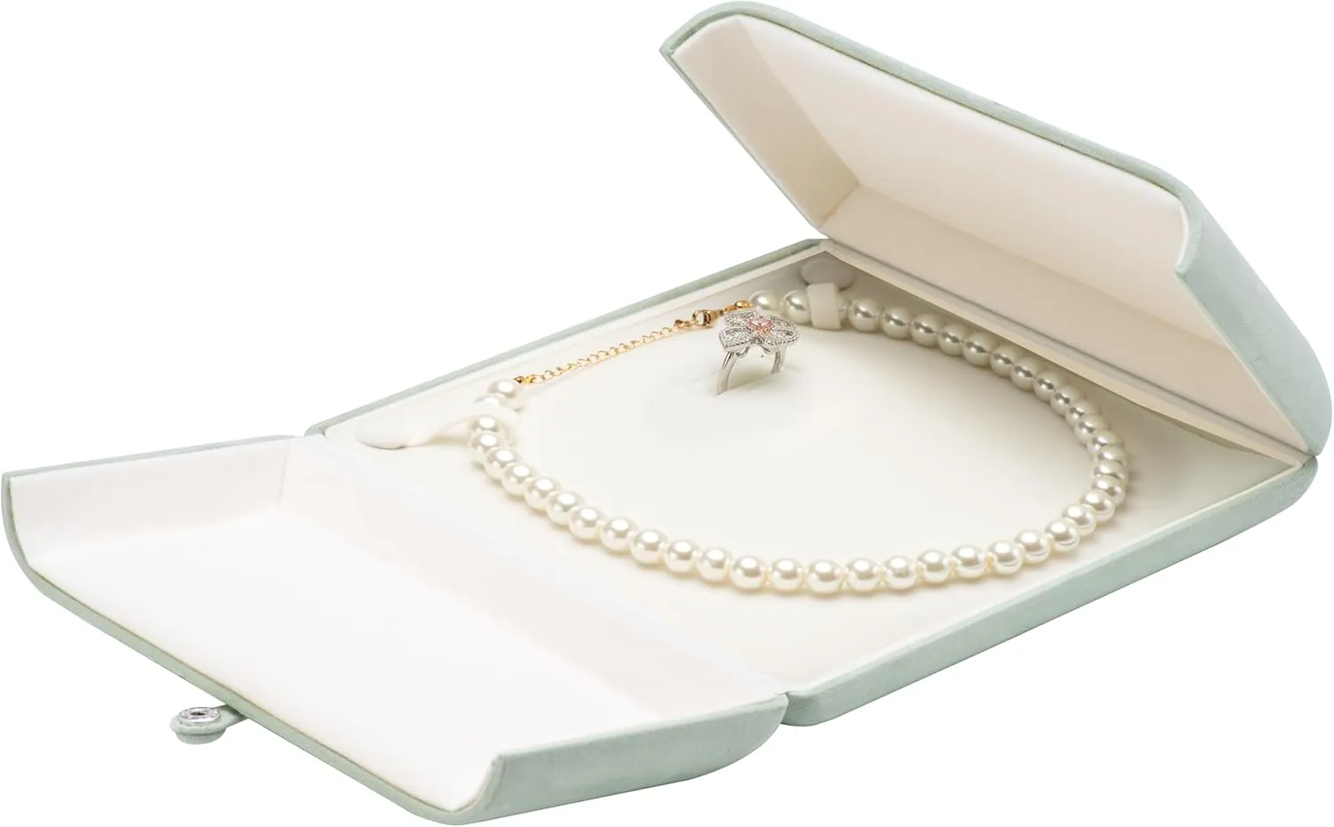 Velvet Big Chunky Pearl Necklace Ring Gift Box Showcase Jewelry Storage Case (Mint Green)
