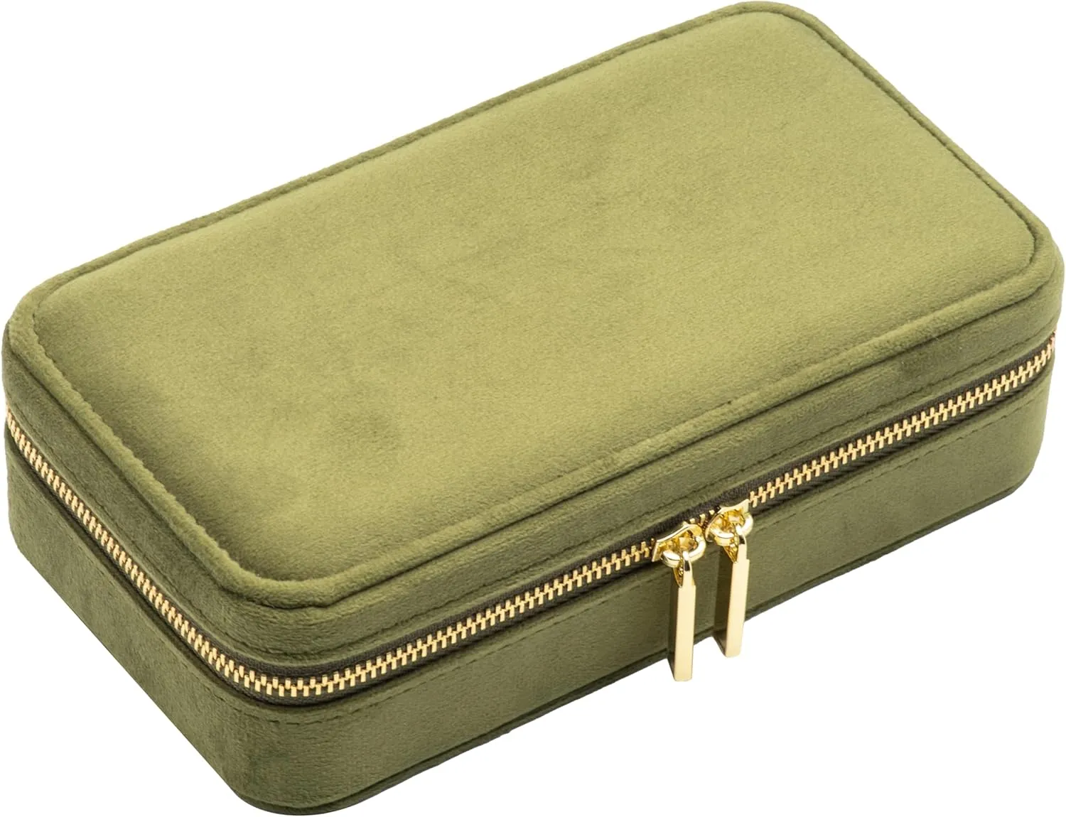 Velvet Multiple Ring Box Jewelry Organizer Display Tray with Zipper Around Earring Holder Case for Wedding Birthday (Olive Green)