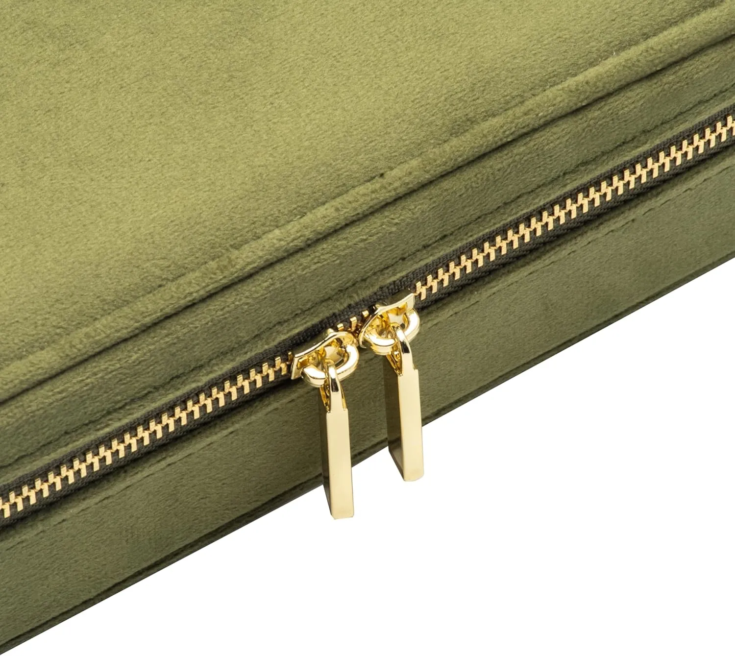 Velvet Multiple Ring Box Jewelry Organizer Display Tray with Zipper Around Earring Holder Case for Wedding Birthday (Olive Green)