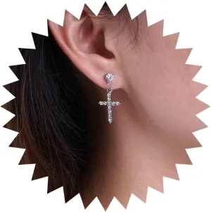 Vintage Crystal Cross Earrings Cz Paved Cross Stud Earrings Rhinestone Cross Crucifix Earrings Silver Cross Drop Earrings Jewelry for Women