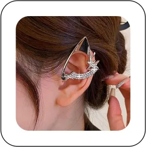 Vintage Crystal Elf Ear Cuff Earrings Fairy Elf Ear Crawler Earrings Cz Elf Cuff Wrap Earrings Rhinestone Elf Cartilage Cuff Earrings Silver Elf Crawler Cuff Earrings No Piercing Earrings