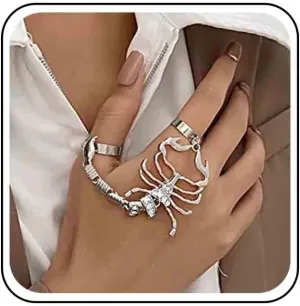 Vintage Crystal Scorpion Finger Rings Rhinestone Scorpion Knuckle Chain Rings Set Punk Statement Rings Gold Open Bangle Rings Jewelry for Women (Gold)