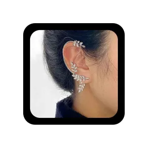 Vintage Cz Leaf Ear Cuff Earrings Zircon Leaf Ear Climber Crawler Earrings Gold Laurel Cuff Wrap Earrings Crystal Wreath Wrap Earrings Crystal Clip on Earrings Jewelry