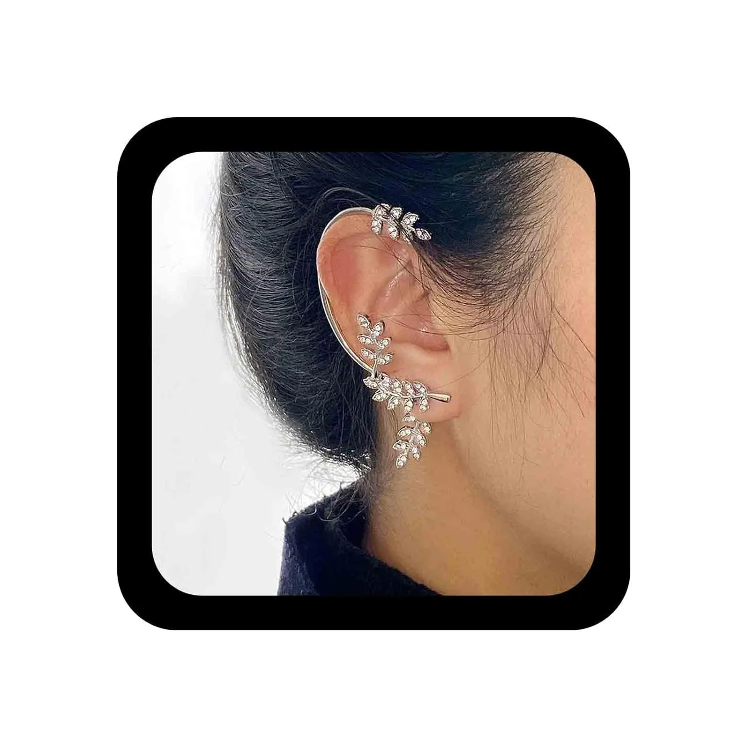 Vintage Cz Leaf Ear Cuff Earrings Zircon Leaf Ear Climber Crawler Earrings Gold Laurel Cuff Wrap Earrings Crystal Wreath Wrap Earrings Crystal Clip on Earrings Jewelry