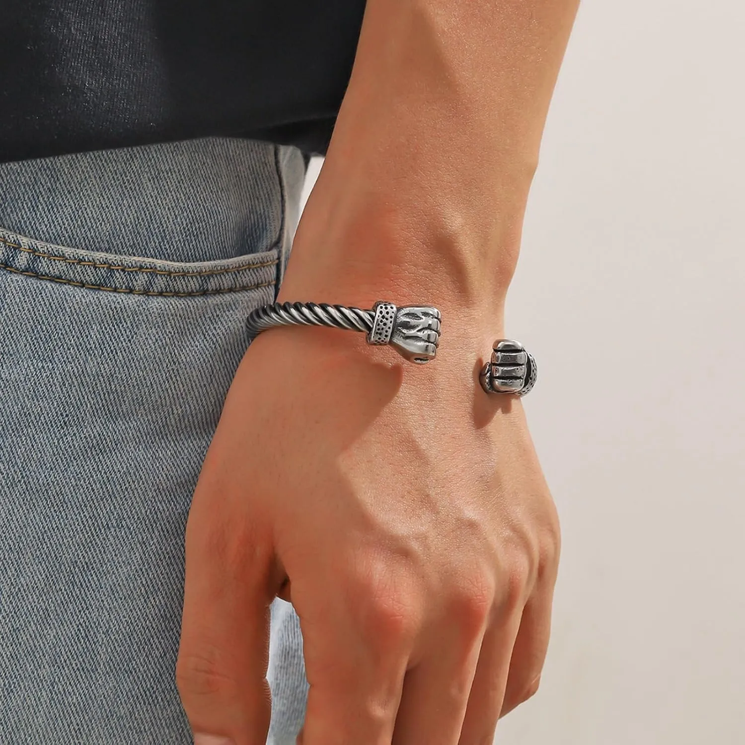 Vintage Men's Adjustable Alloy Cuff Bracelet, Fashion Casual Wrist Band, Retro Style Bracelet for Men
