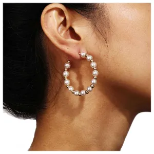 Vintage Pearl Hoop Earrings Pearl Loop Earrings Circle Pearl Earrings Circular Pearl Stud Earrings Jewelry for Women and Girls